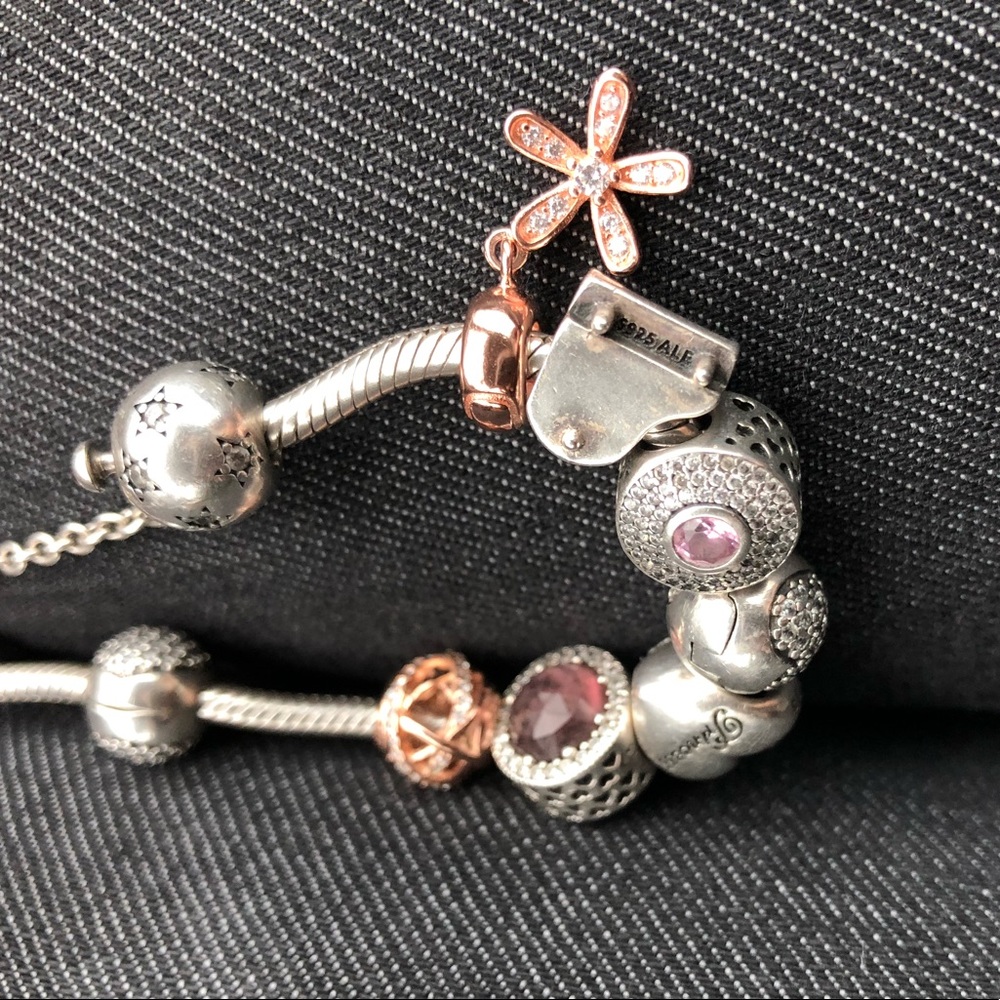 Pandora charms flower galaxy rose gold